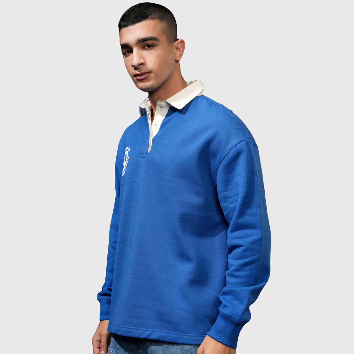 Highlander Men's Oversized Drop Shoulder Hidden Placket Polo Collar T-shirt - Marvel | Blue | M