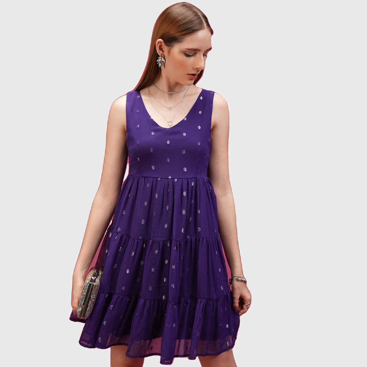 Tokyo Talkies Women's Sleeveless Tiered Dress | Voilet - XL