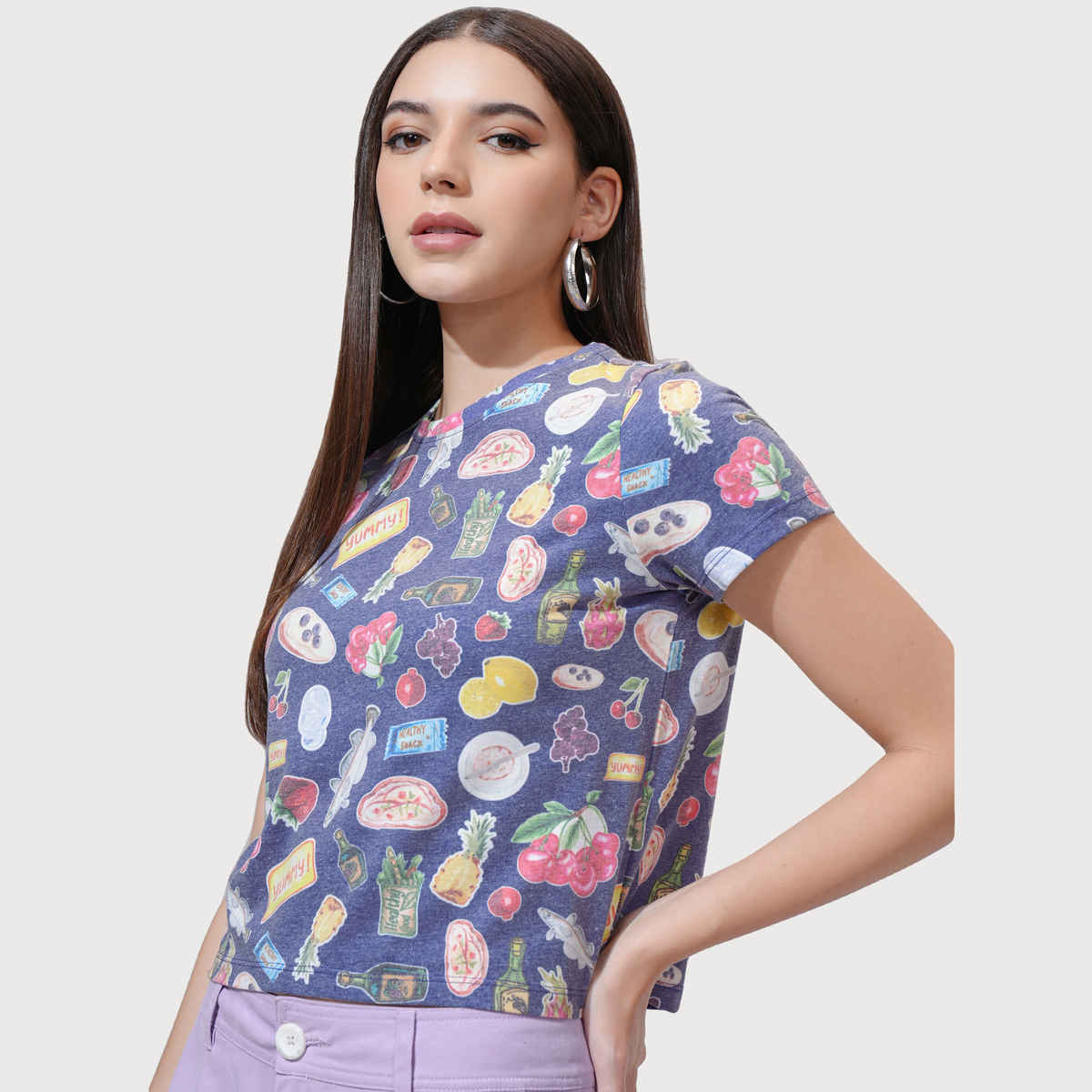 Tokyo Talkies Women's Printed Short Sleeve Cropped T-shirt | Multicolour - XL