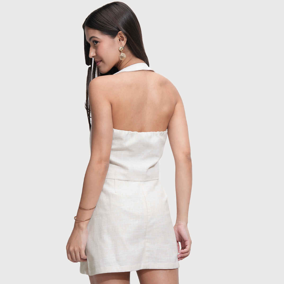 Tokyo Talkies Women's Solid Waistcoat And Skirt Coord Set | Beige - M