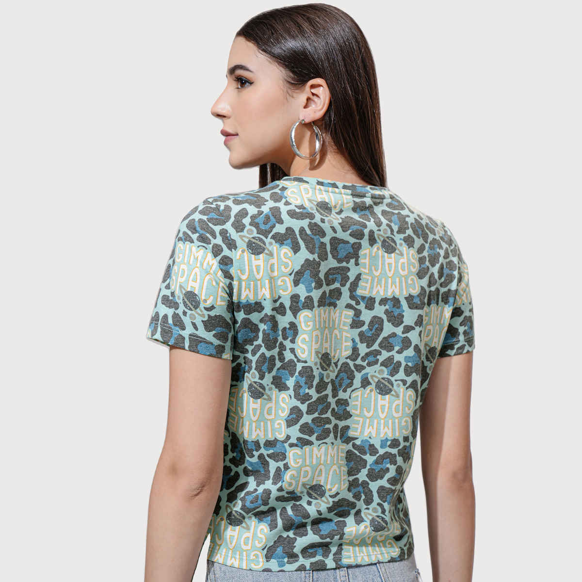 Tokyo Talkies Women's Multi Printed Cropped Front Tie Up T-shirt | Teal - S