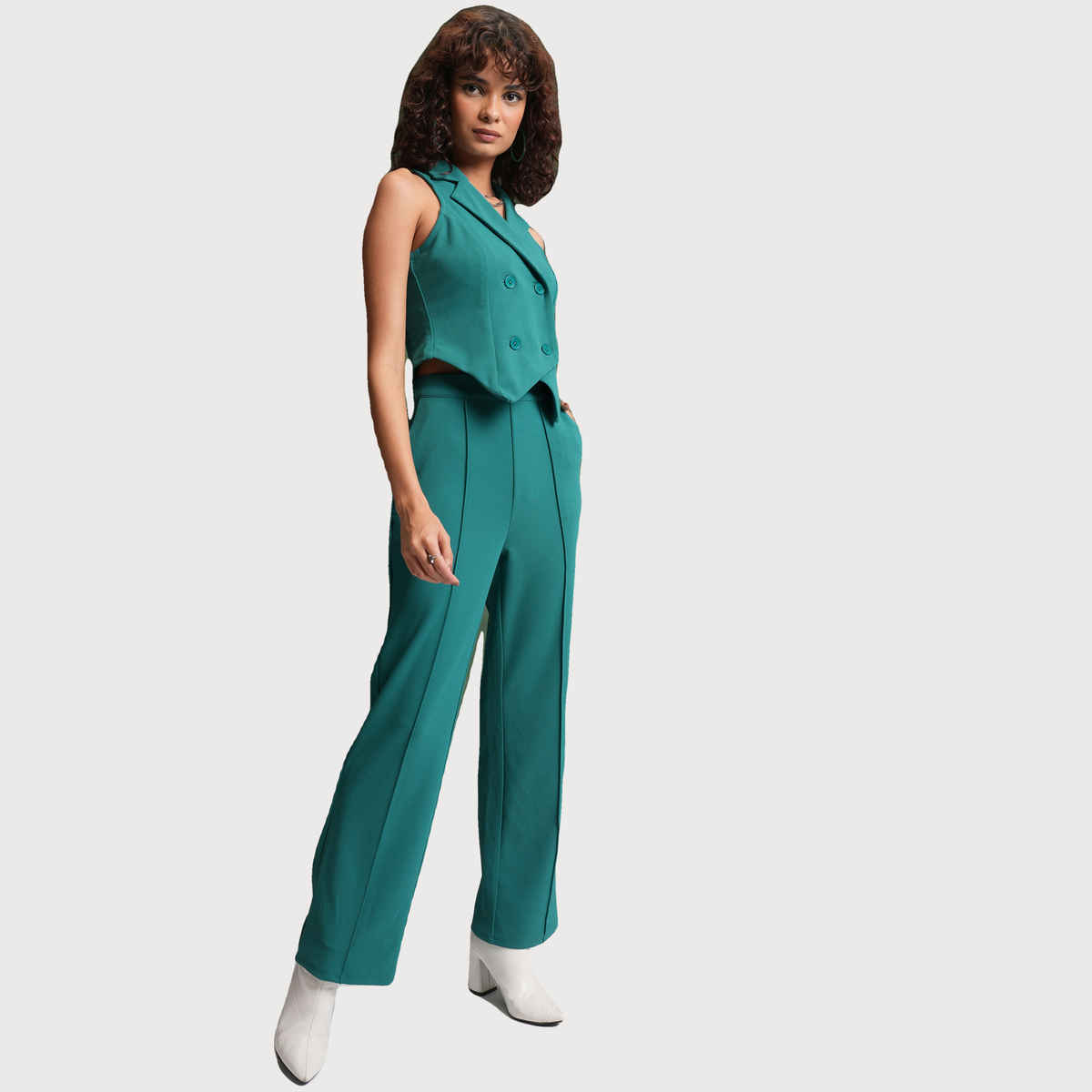 Tokyo Talkies Women's Vest Blazer With Trousers | Green - S