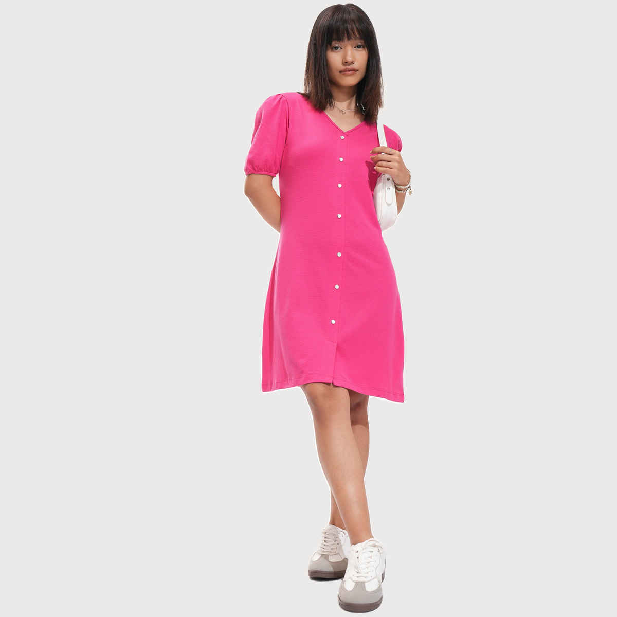 Tokyo Talkies Women's Textured A-Line Knitted Mini Dress | Pink - S