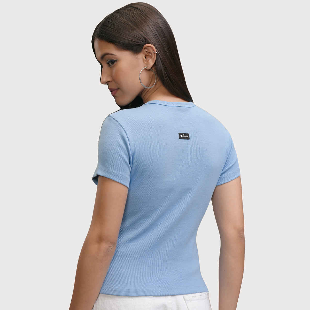 Tokyo Talkies Women's Disney Minnie Mouse Embroidered Rib T-shirt | Blue - XL