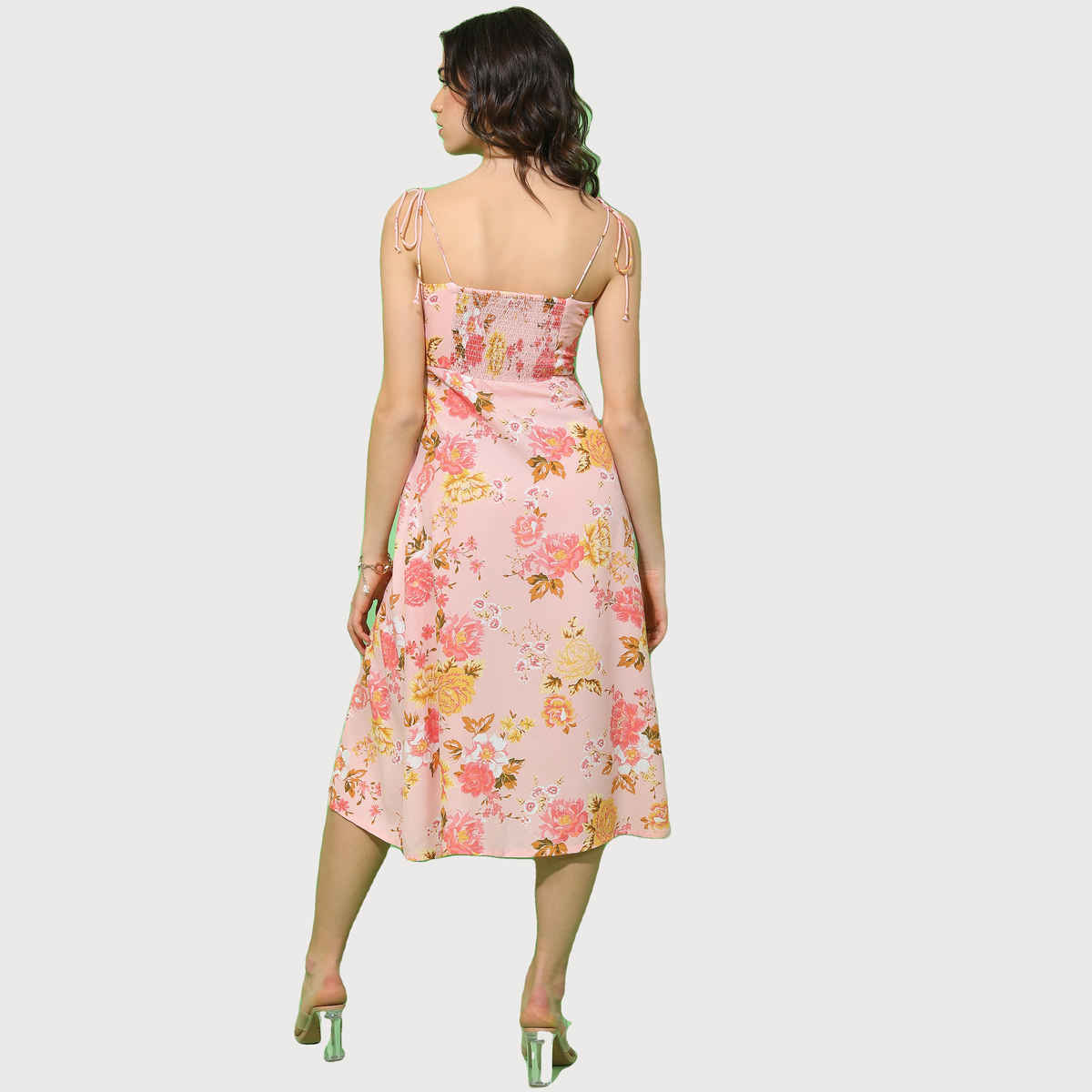 Tokyo Talkies Women's Floral Printed A-Line Midi Dress | Pink - M