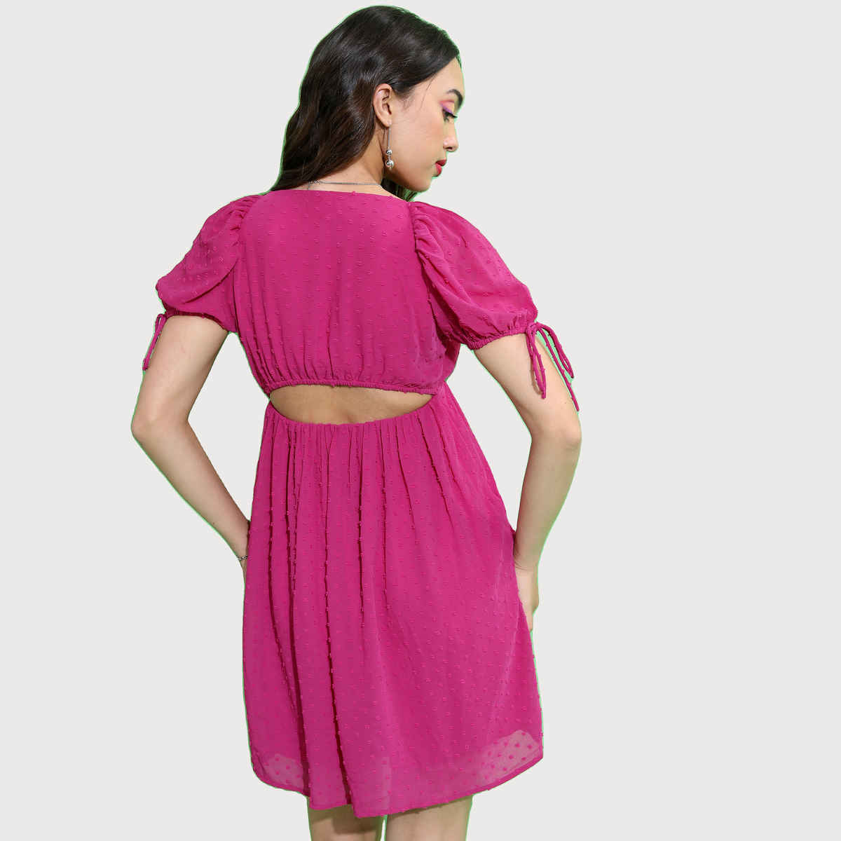 Tokyo Talkies Women's Fuchsia Square Neck Fit & Flare Dress | Pink - L