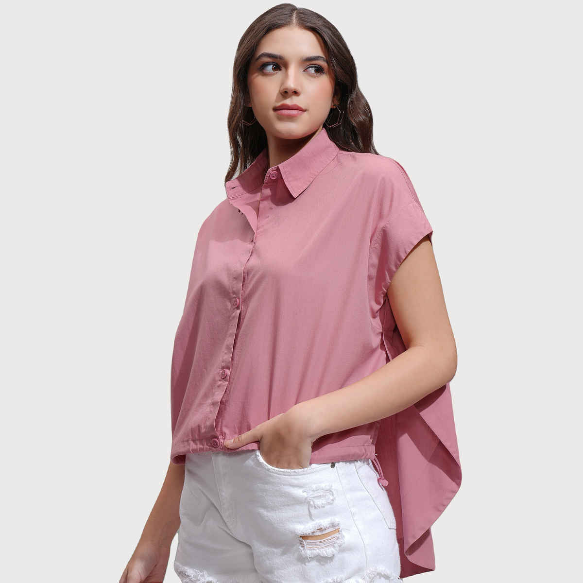 Tokyo Talkies Women's Solid Boxy Shirt | Pink - M