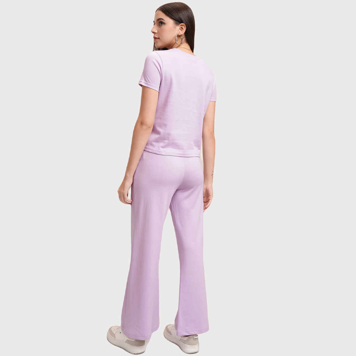 Tokyo Talkies Women's Disney Bambi Printed T-shirt with Trouser Sleepwear Set | Lavender - XL