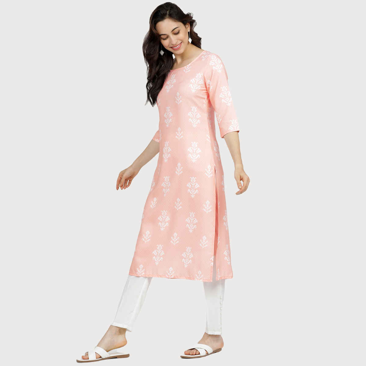 Ketch Women's Peach | Coloured Ethnic Motifs Printed Kurta | S