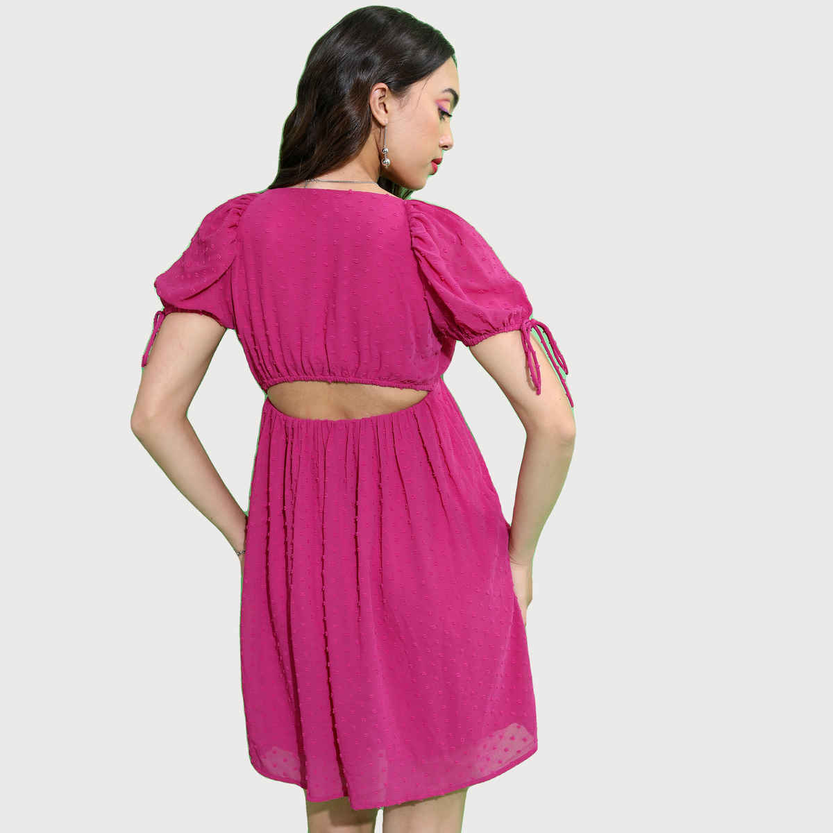 Tokyo Talkies Women's Fuchsia Square Neck Fit & Flare Dress | Pink - S