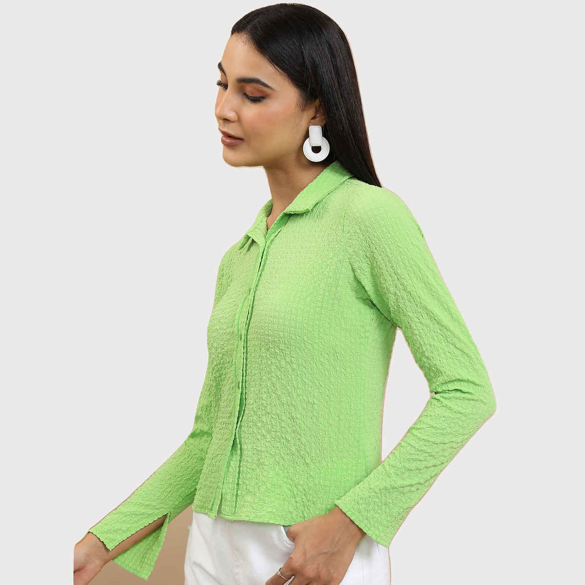 Tokyo Talkies Women's Self Designed Casual Shirt | Green - XL