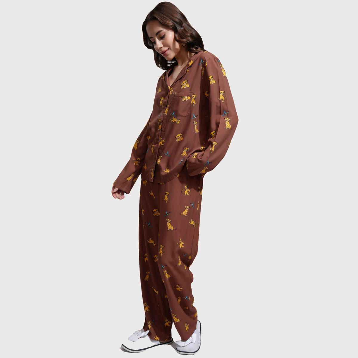 Tokyo Talkies Women's Disney Lion King Printed Sleepwear Co-Ord Set | Brown - XL