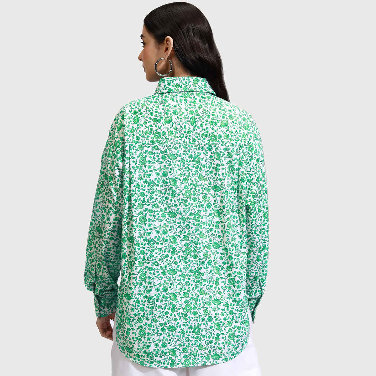 Tokyo Talkies Women's Floral Buttondown Oversized Shirt | Green - S