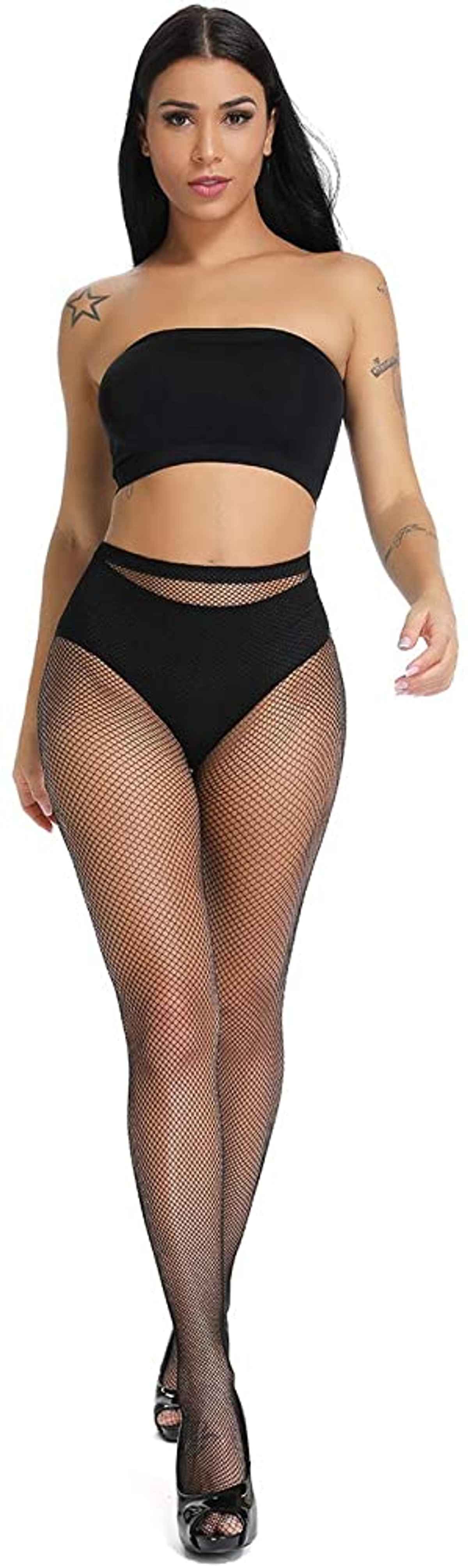 PLUMBURY Women's High Waist Pantyhose Fishnet Stockings Mesh Net Style