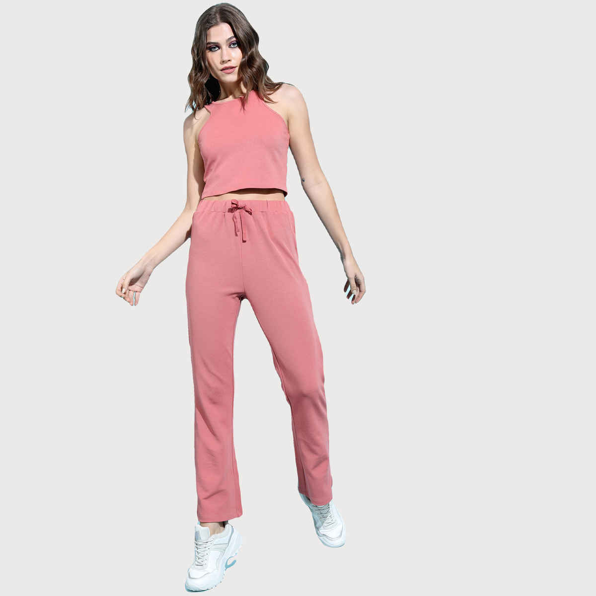 Tokyo Talkies Women's Beautiful Solid Top with Trouser | Pink - S