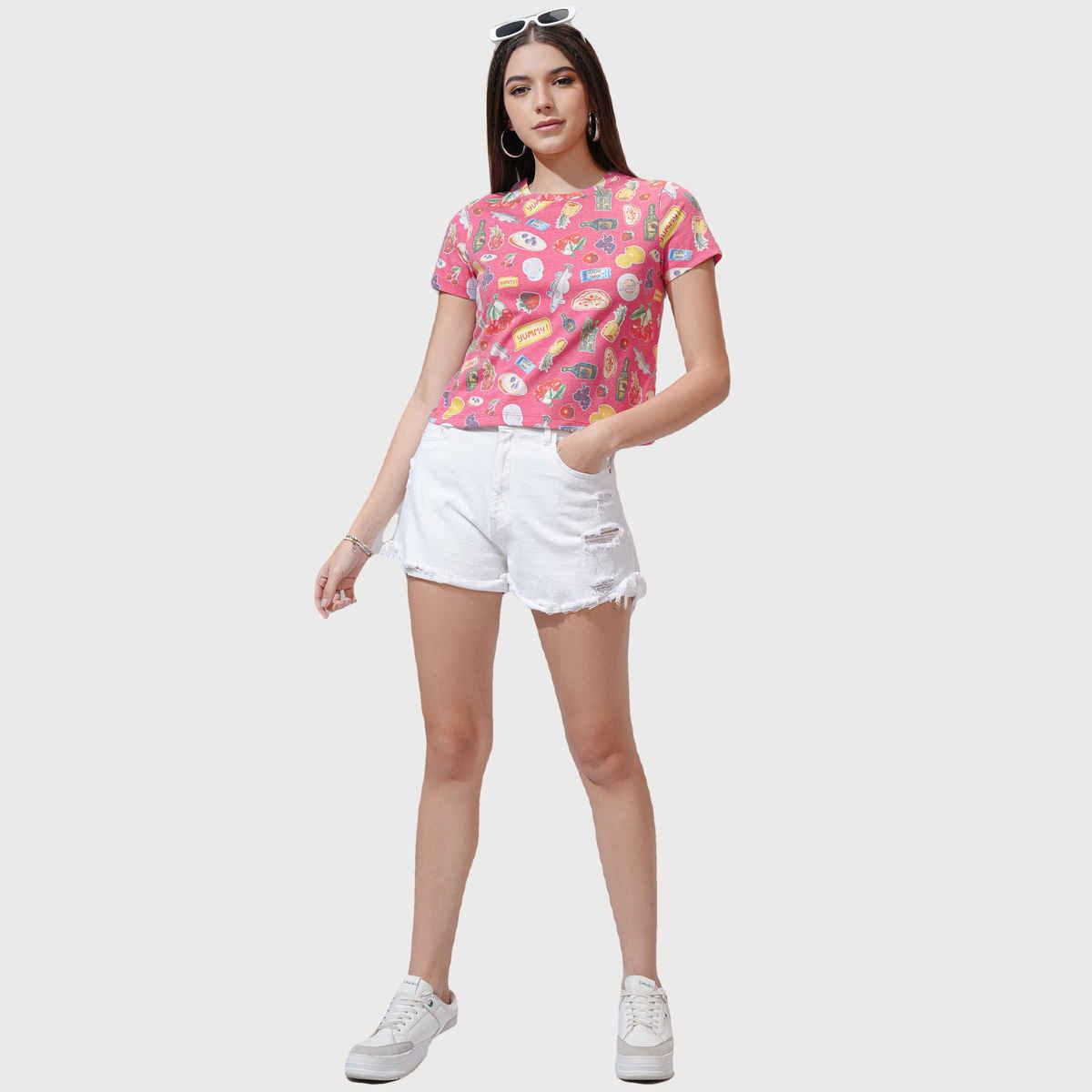Tokyo Talkies Women's Multi Printed Short Sleeve Cropped Tshirt | Multicolour - M
