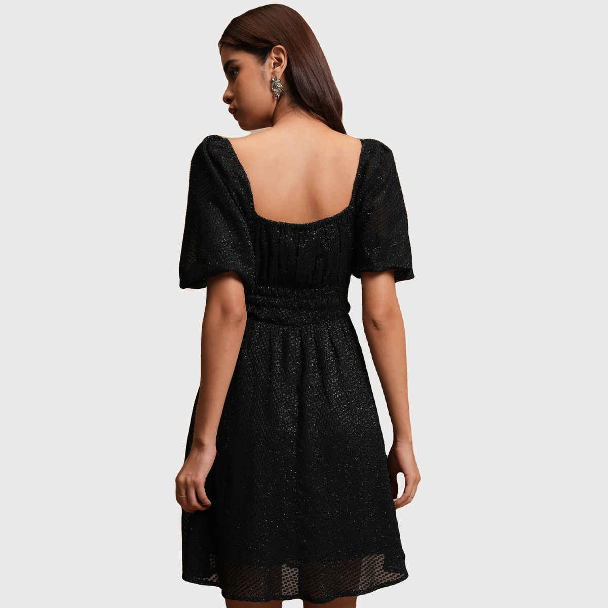 Tokyo Talkies Women's Self Design A-Line Dress | Black - M
