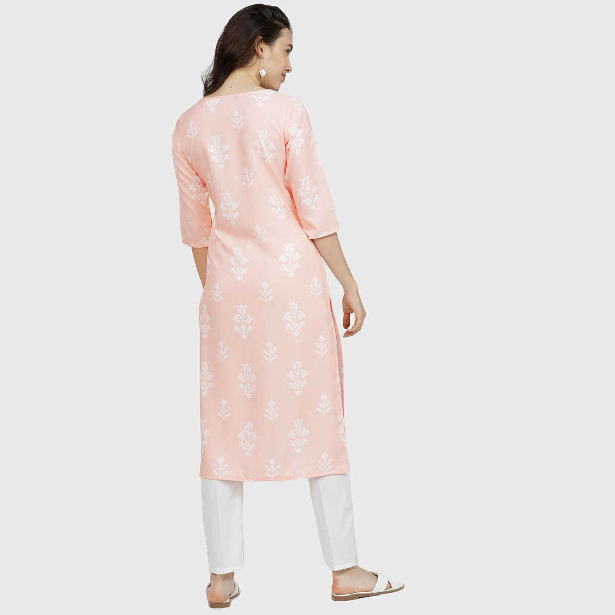 Ketch Women's Peach | Coloured Ethnic Motifs Printed Kurta | S