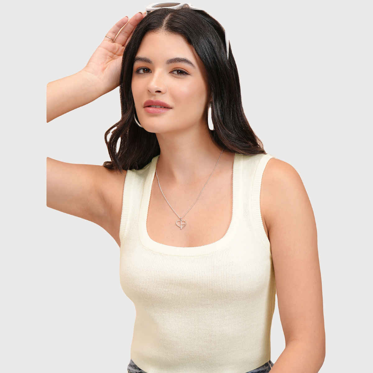 Tokyo Talkies Women's Coconut Milk Square Neck Crop Tank Sweater | White - L