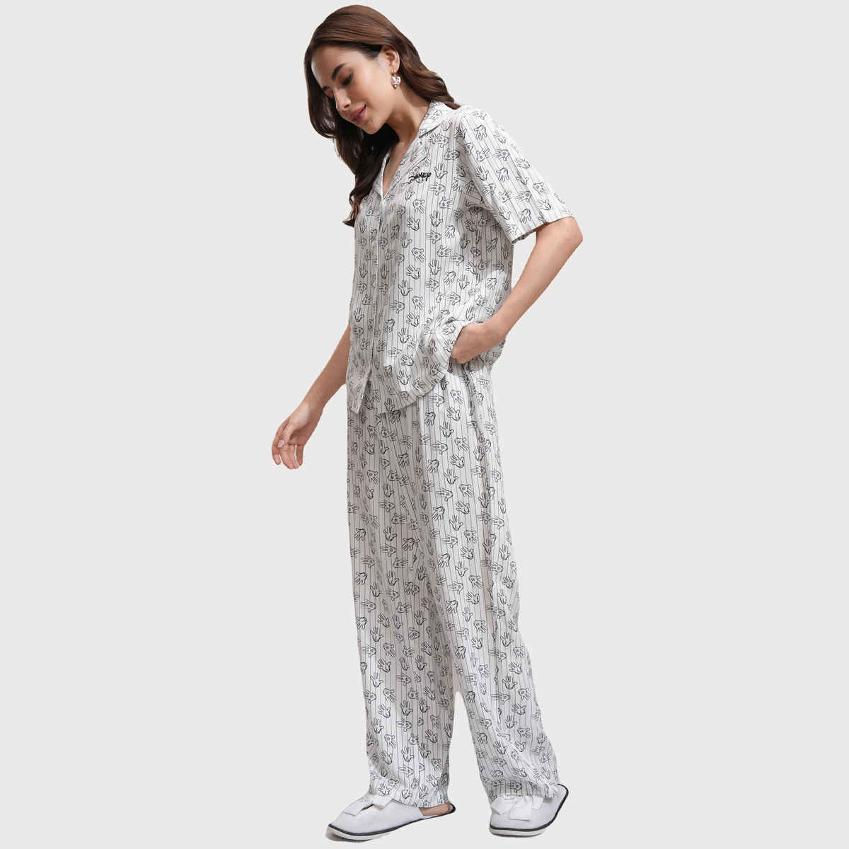 Tokyo Talkies Women's Mickey Mouse Shirt with Palazzos Co-Ords | White - S