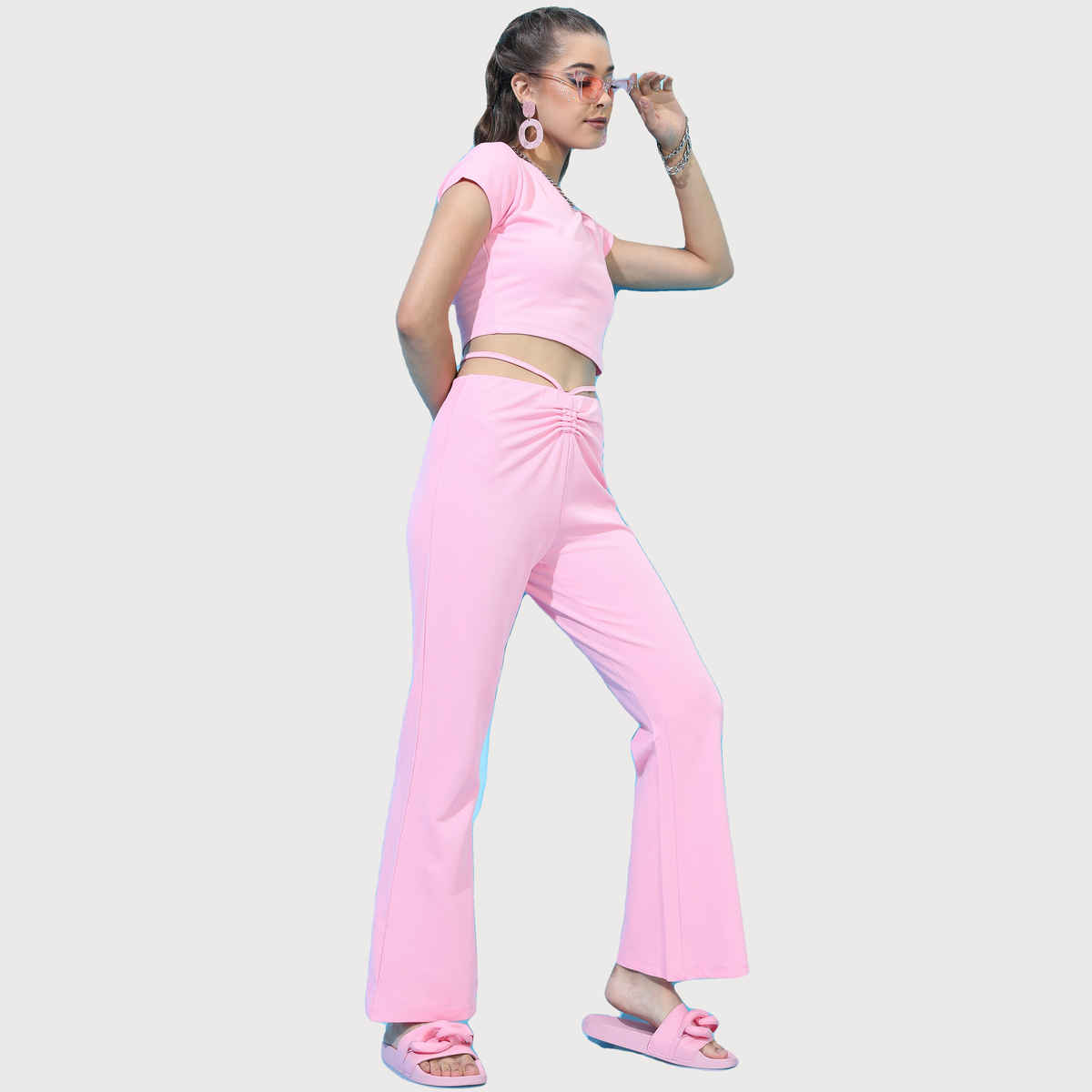 Tokyo Talkies Women's Pretty Solid Top with Trouser | Pink - L