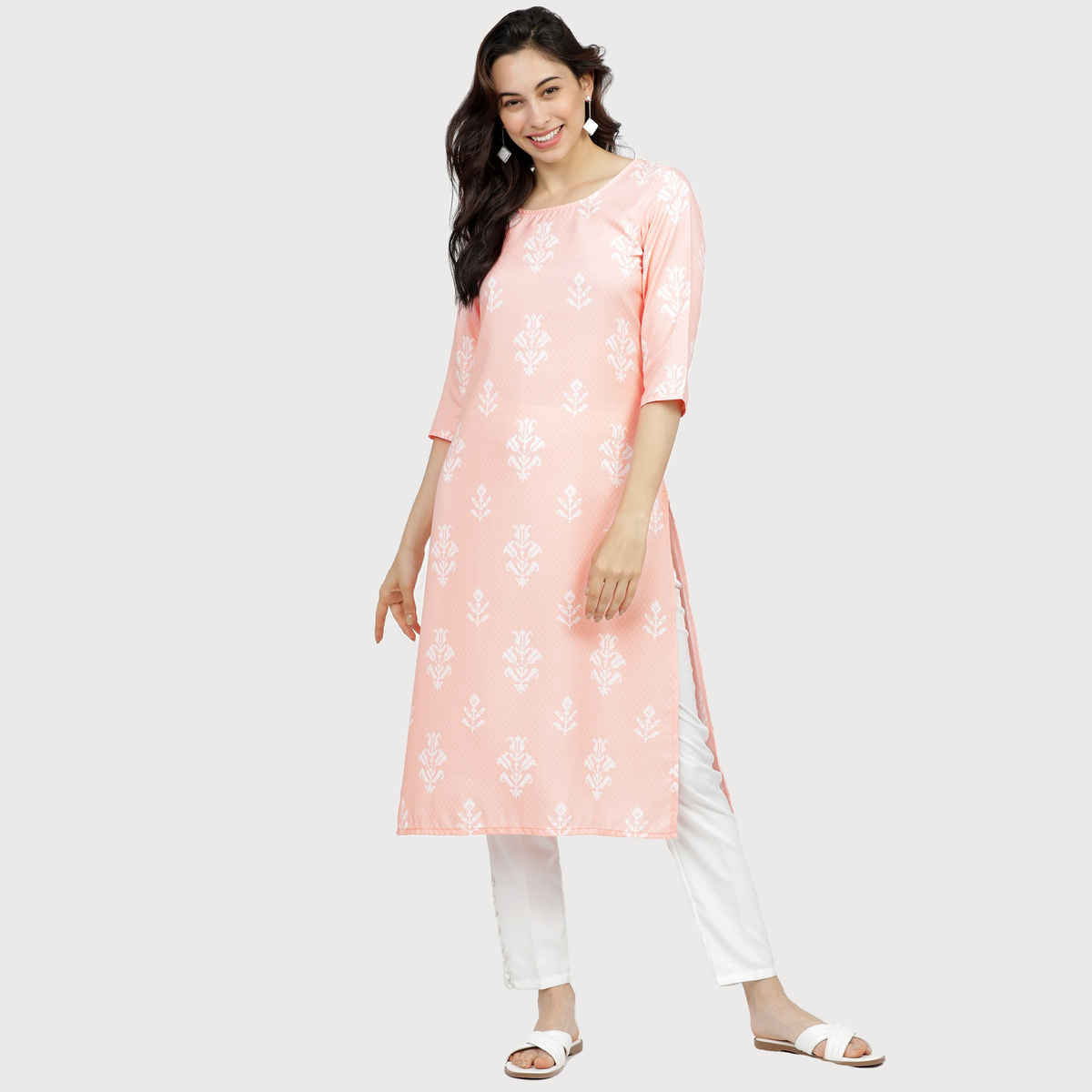 Ketch Women's Peach | Coloured Ethnic Motifs Printed Kurta | S
