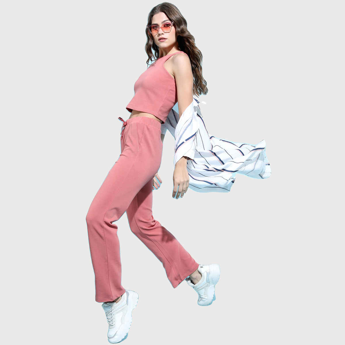 Tokyo Talkies Women's Beautiful Solid Top with Trouser | Pink - S