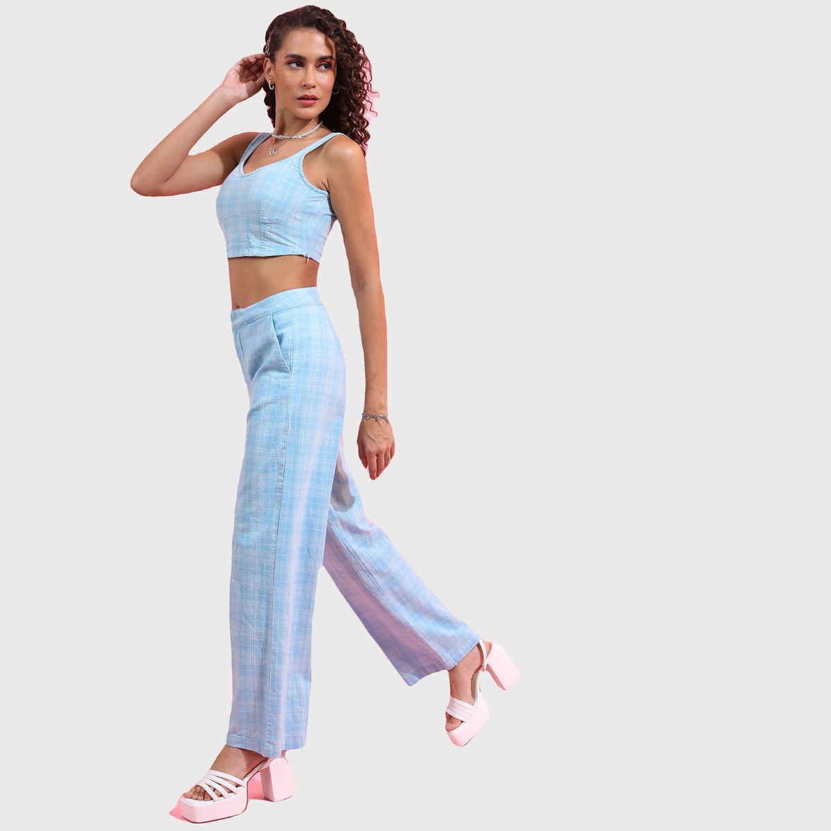 Tokyo Talkies Women's Top Palazzos Co-ords Set | Blue - L