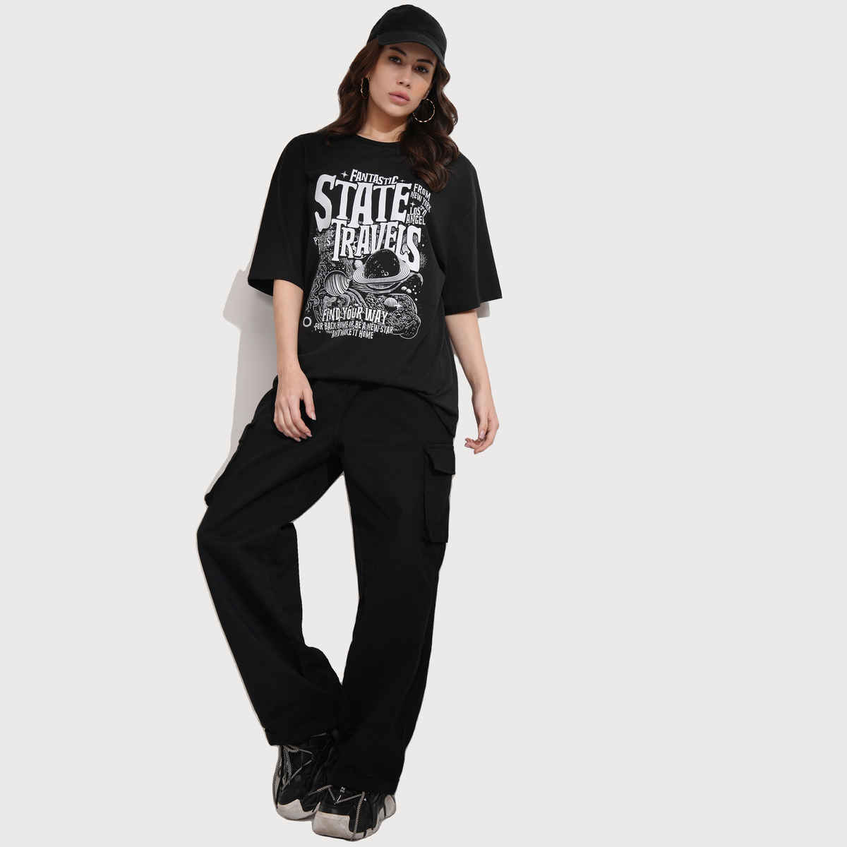 Tokyo Talkies Women's Cargo Wide Leg With Back Elastic Waist Band | Black - S