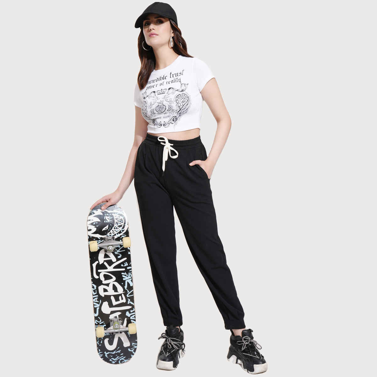 Tokyo Talkies Women's Solid Straight Fit Jogger Pants | Black - 32