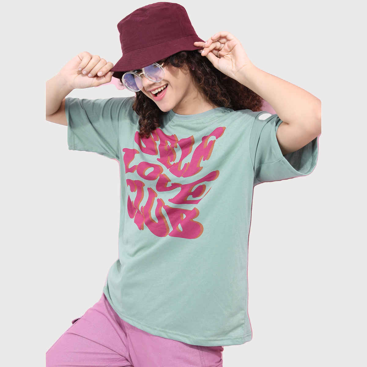 Tokyo Talkies Women's Typography Printed Oversized T-shirt | Green - S