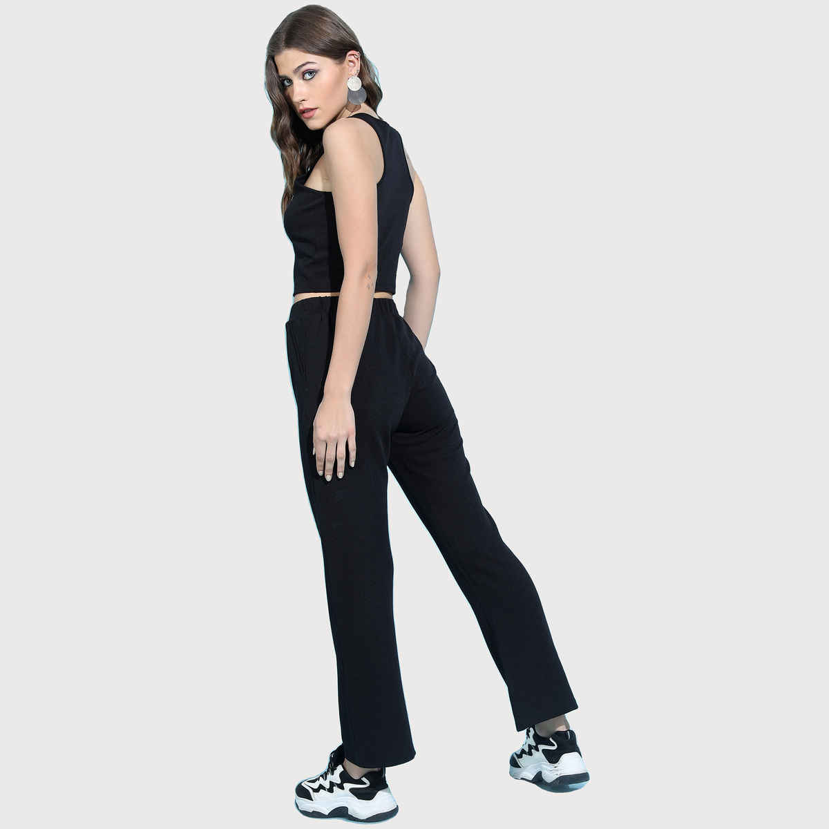 Tokyo Talkies Women's Stylish Solid Top with Trouser | Black - M