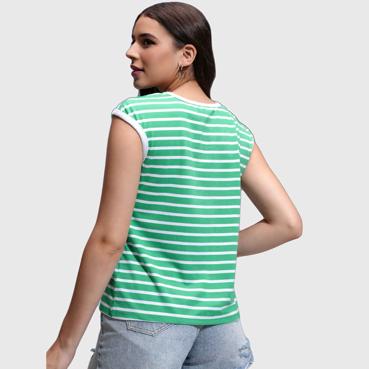 Tokyo Talkies Women's Striped Regular Fit Sleeveless Top | Multicolour - L