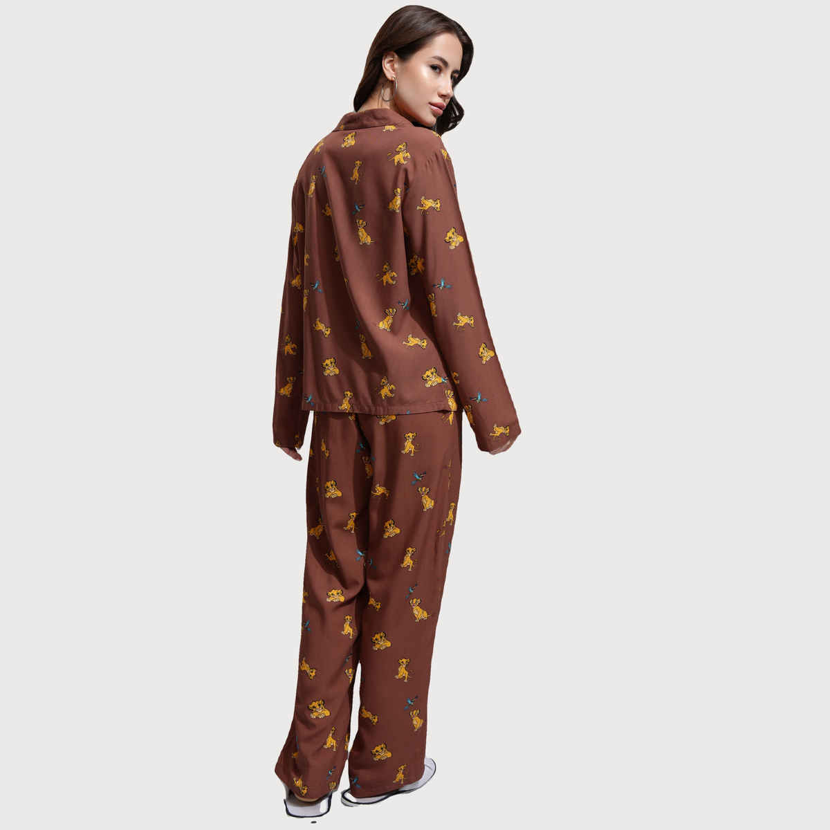Tokyo Talkies Women's Disney Lion King Printed Sleepwear Co-Ord Set | Brown - XL