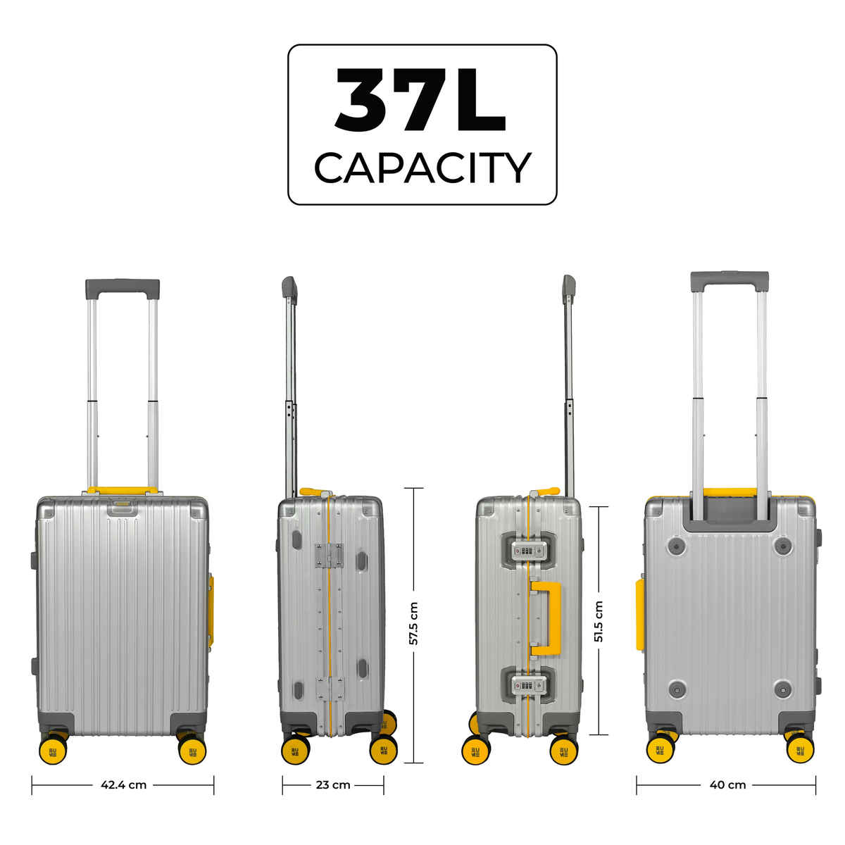 EUME Unisex Solid Aluminium 45 L Cabin Luggage | Silver - L