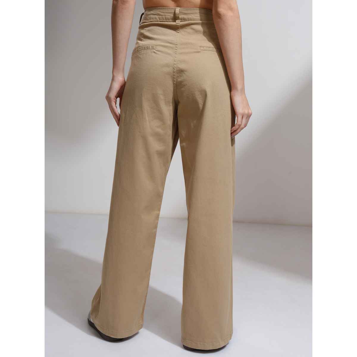 Tokyo Talkies Women's High Waist Wide Leg Trosuer | Brown - M