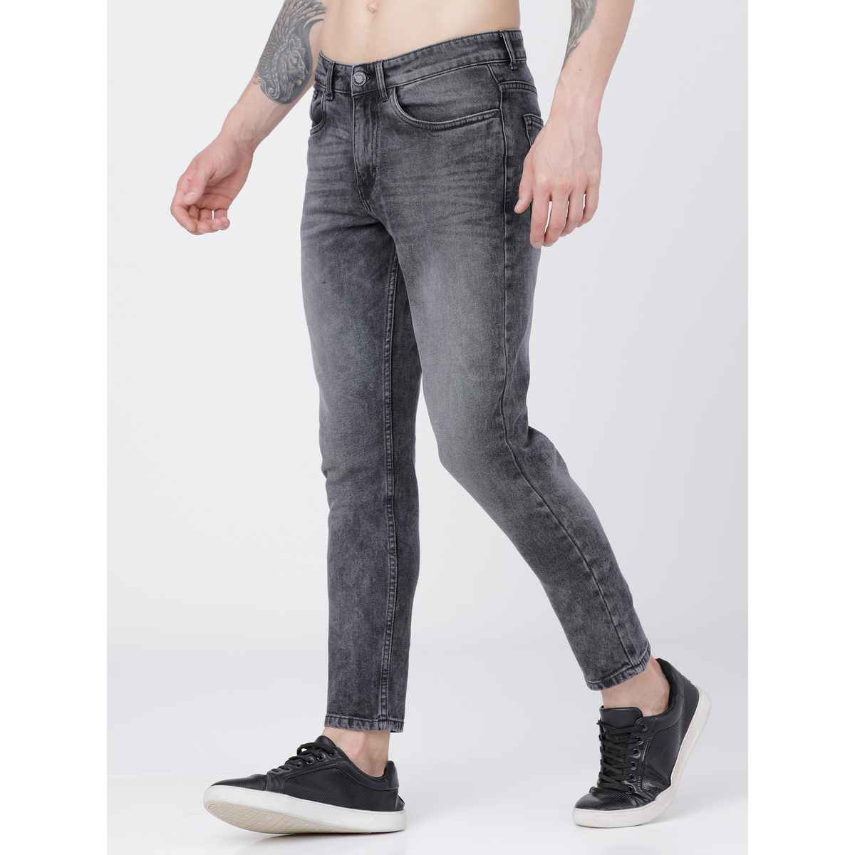 Highlander Men's Tapered Fit Mid-Rise Clean Look Stretchable Jeans | Grey - 34