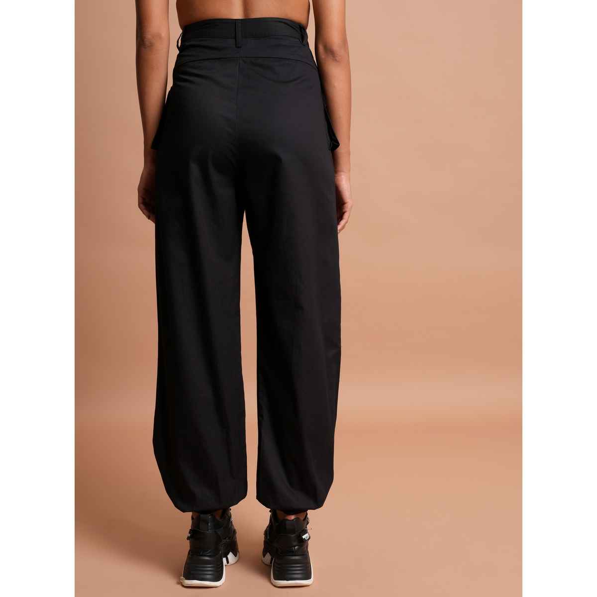 Tokyo Talkies Women's High-Rise Cotton Cargos | Black - 30