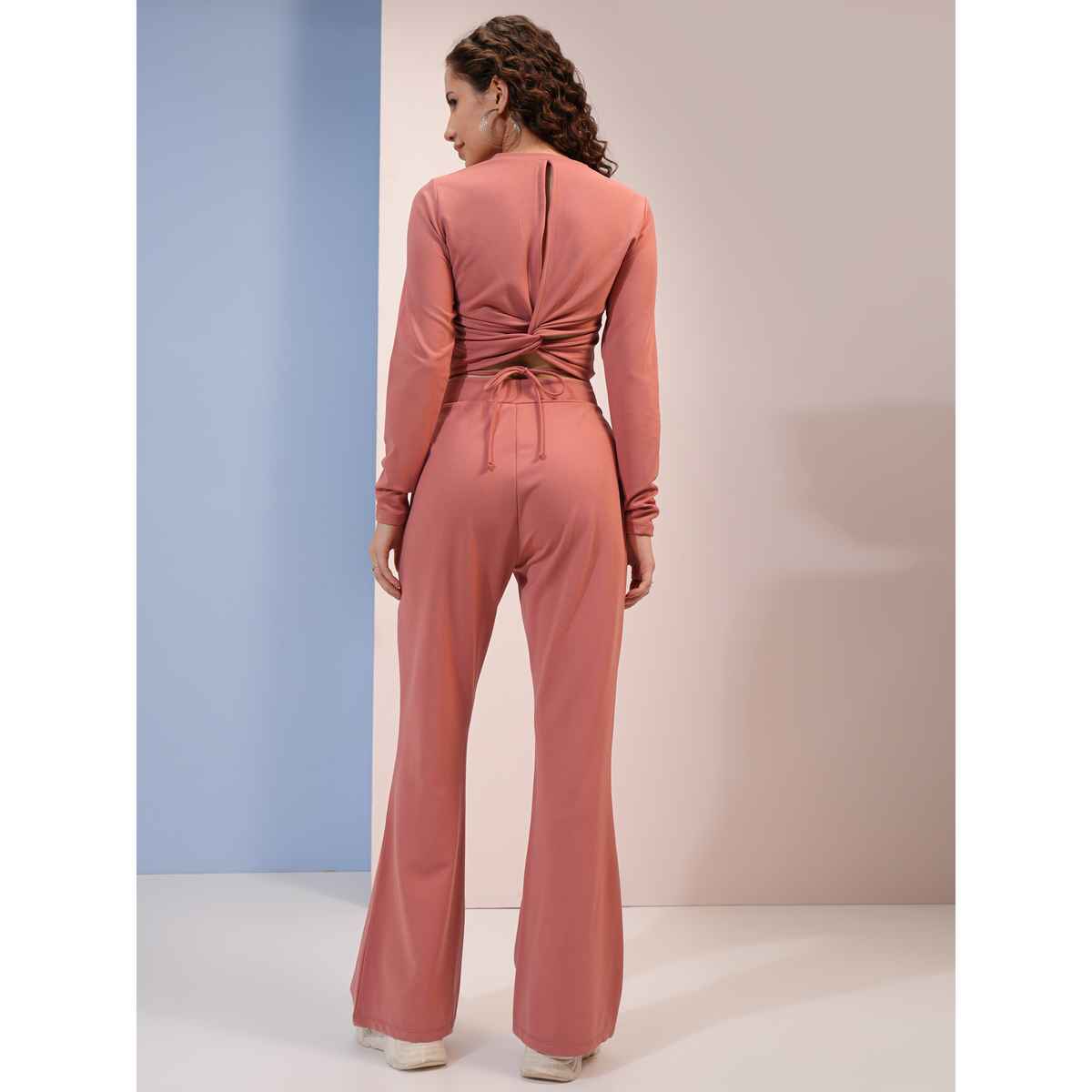 Tokyo Talkies Women's Twisted Back Crop Top & Trouser Set | Dusty Pink - M