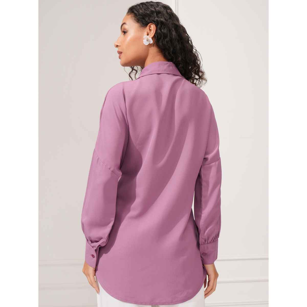 Tokyo Talkies Women's Button Down Front Pocket Detailed Shirt | Purple - L