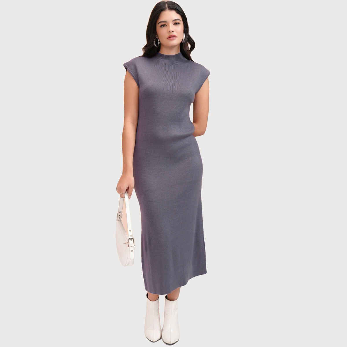 Tokyo Talkies Women's Solid Bodycon Sweater Dress | Purple - L