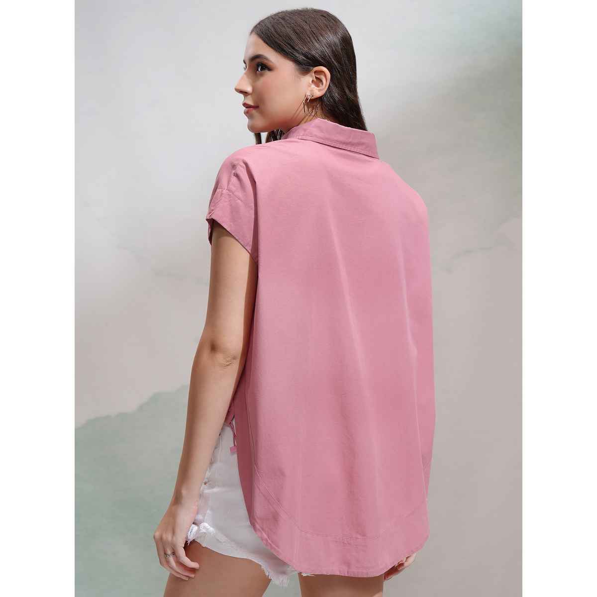 Tokyo Talkies Women's Solid Boxy Shirt | Pink - M