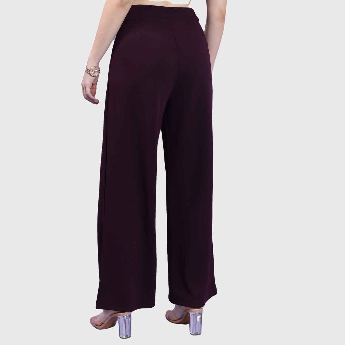 Tokyo Talkies Women's High-Rise Flared Parallel Trouser | Plum - 32