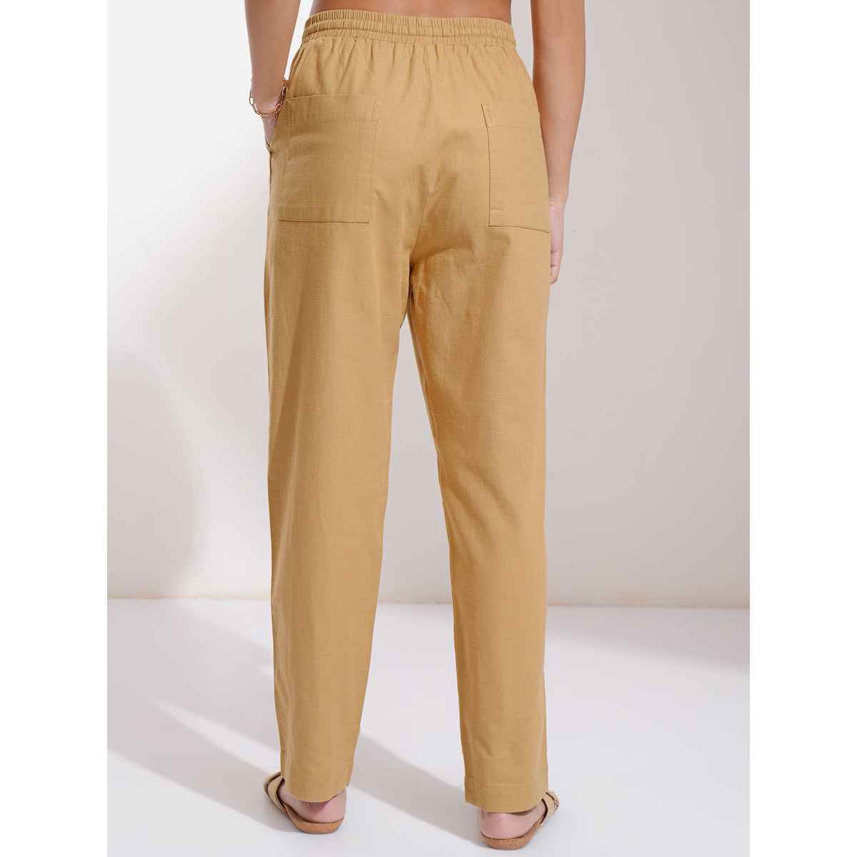 Tokyo Talkies Women's Camel Solid Multi Pocket Carrot Fit Pant | Beige - 32