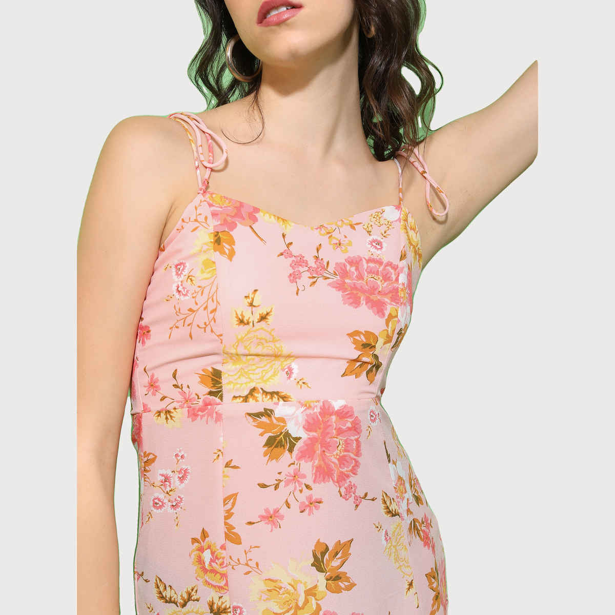 Tokyo Talkies Women's Floral Printed A-Line Midi Dress | Pink - M