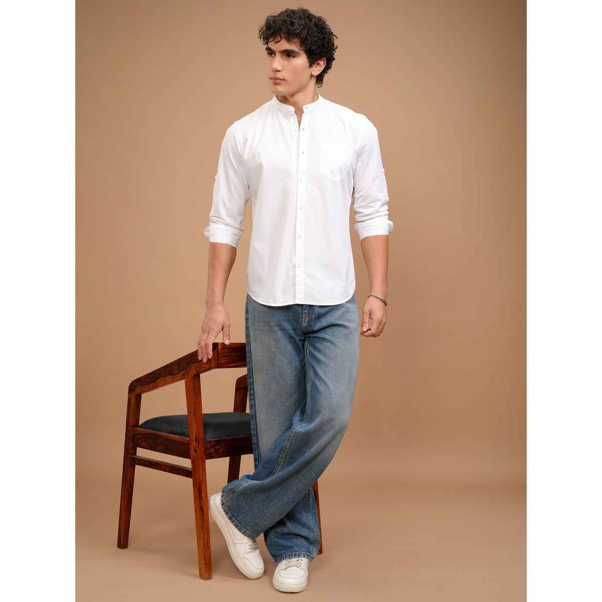 Highlander Men Slim Fit Casual Shirt | White | XL