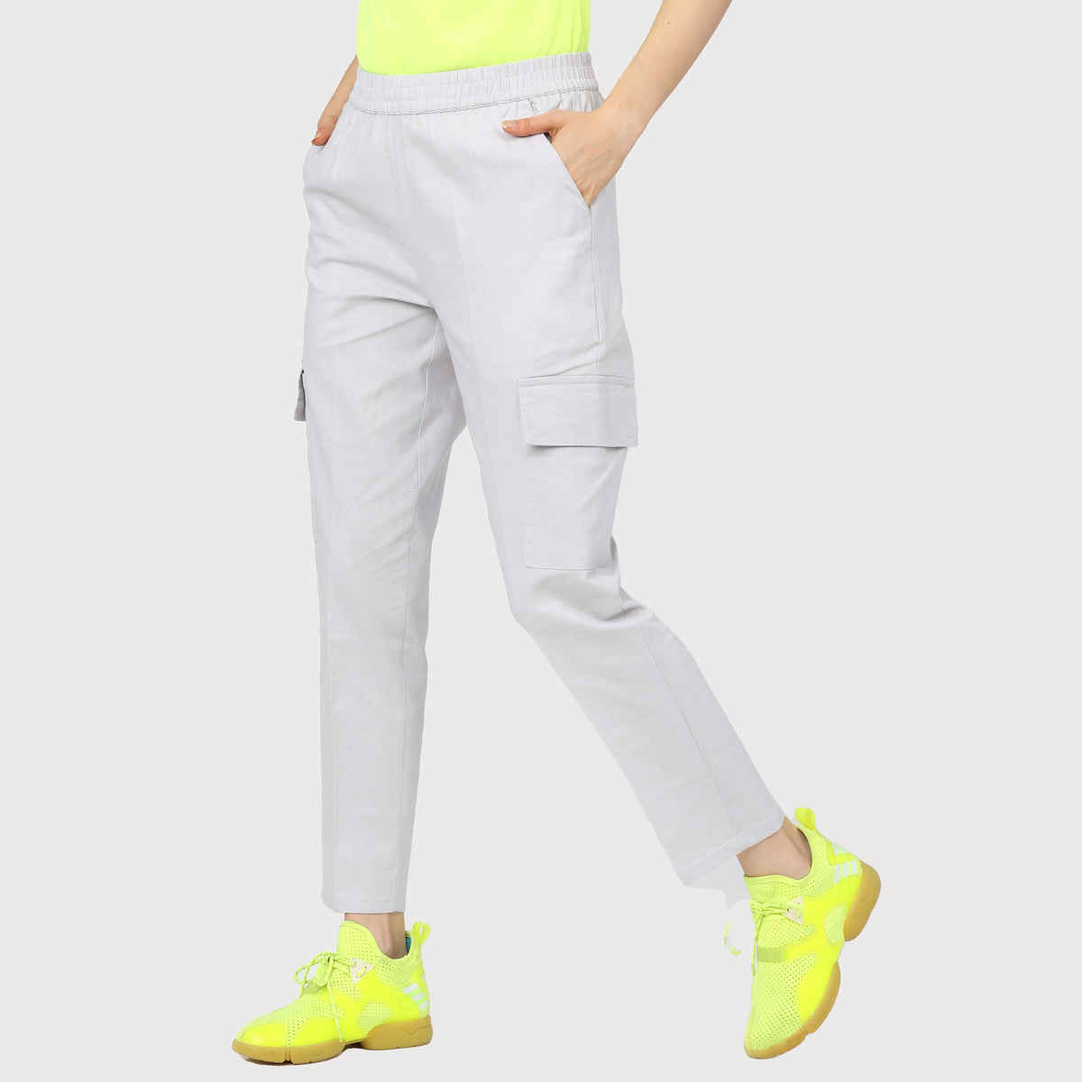 Tokyo Talkies Women's Straight Fit Cargos Trouser | White - 32