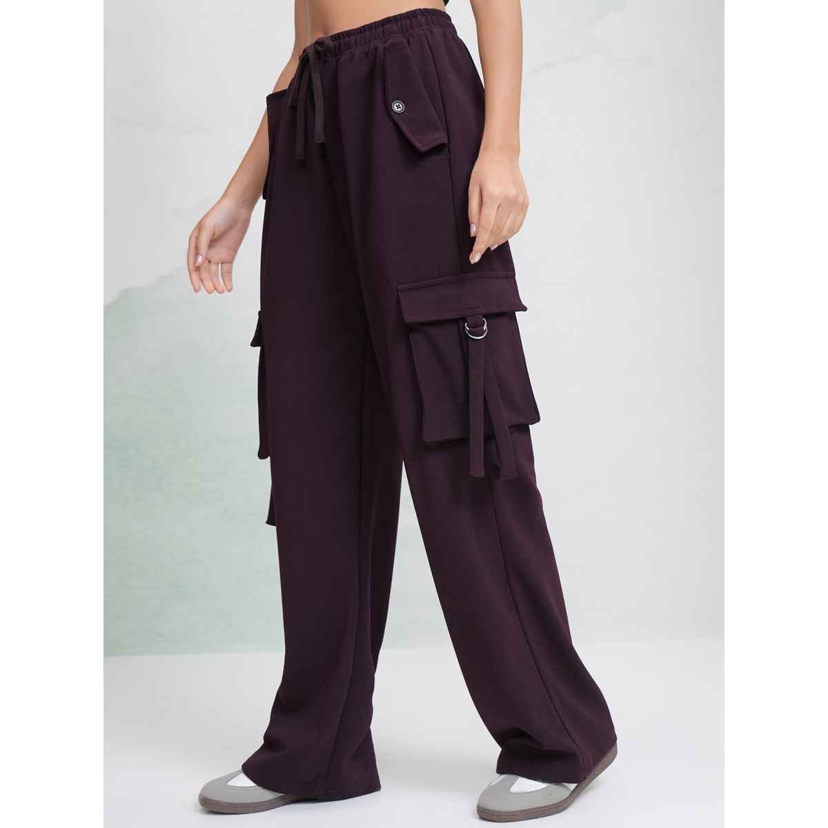Tokyo Talkies Women's Solid Straight Fit Cargo Pant | Purple - 34