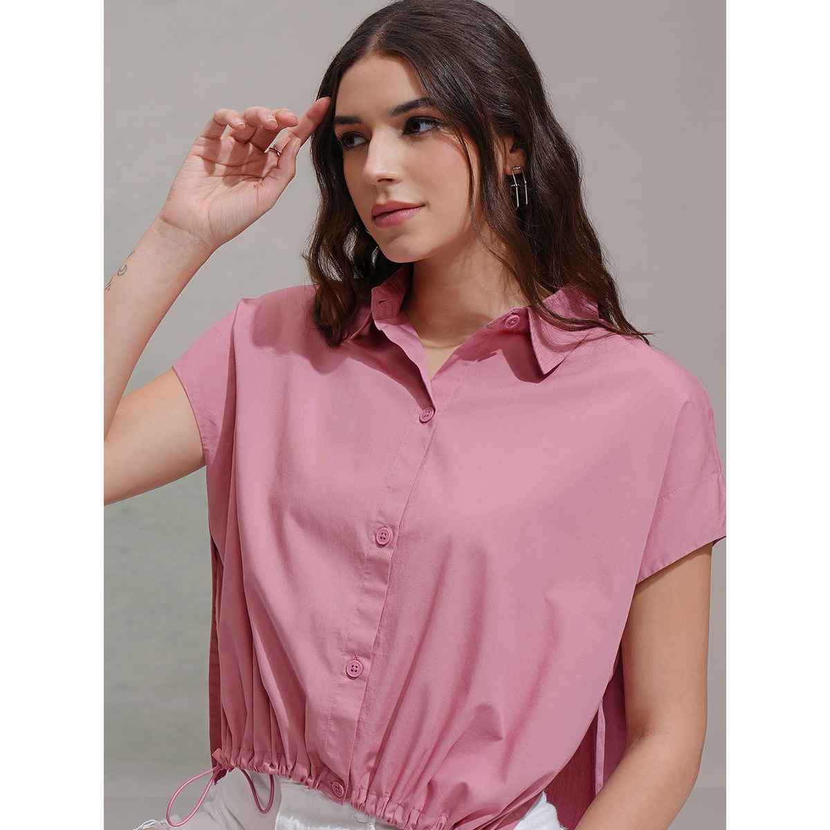 Tokyo Talkies Women's Solid Boxy Shirt | Pink - M