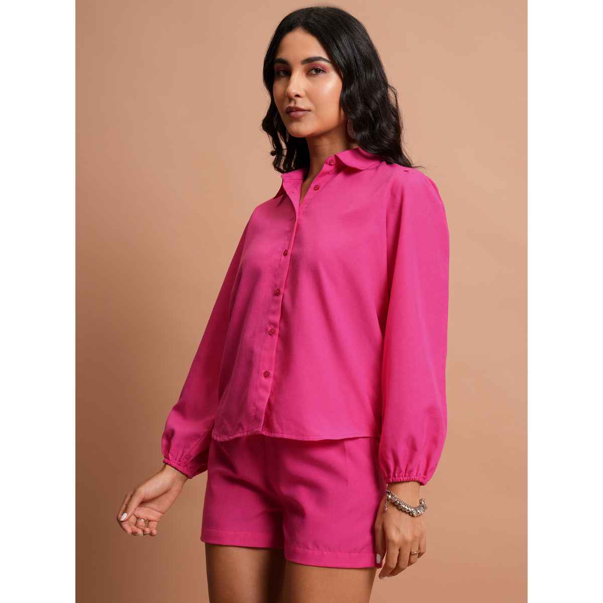 Tokyo Talkies Women's Self Design Shirt with Shorts | Multicolour - L